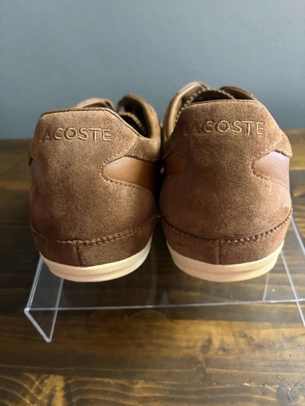 Lacoste Men’s Misano 15 SRM Brown Leather & Suede Low-Top Sneakers Size 11